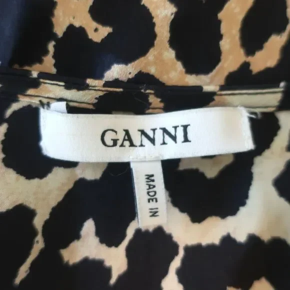 Ganni Dufort Midi Wrap Dress Leopard Print Stretch Silk Satin Size 36 - Picture 5 of 7